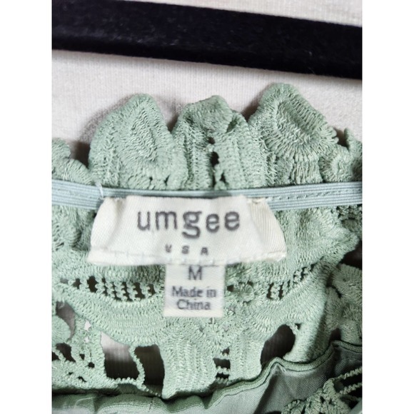 Umgee Mini Dress Off the Shoulder Floral Crochet Detail Light‎ Green M - Picture 3 of 6